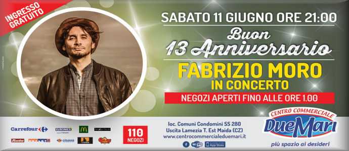 Partira' dalla "Sua" Calabria il nuovo tour estivo di Fabrizio Moro, sabato 11 giugno Maida