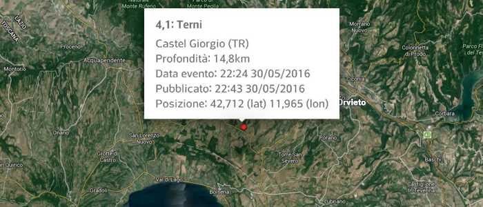 Terni, avvertito terremoto di magnitudo 4.1