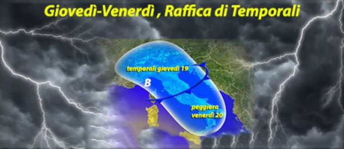 Allerta Meteo: Giovedì, Venerdì grandine, temporali e raffiche di venti