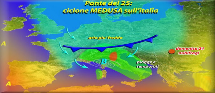 Meteo: Ponte del 25 aprile Nubifragi e Temporali. Ecco il ciclone Medusa