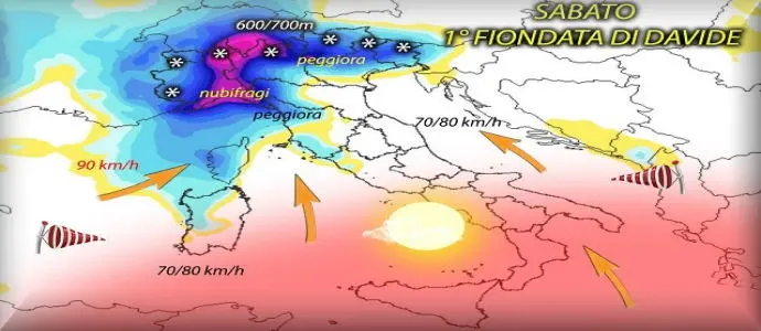 Meteo - ciclone Davide, su Liguria, Toscana. Alessandrino, Pavese, Piacentino, Parmense e Massese