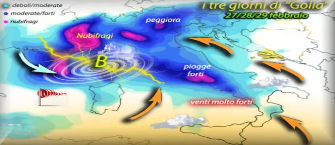 Meteo: Ecco il Ciclone GOLIA piogge abbondanti, nevicate copiose, venti di burrasca, nubifragi