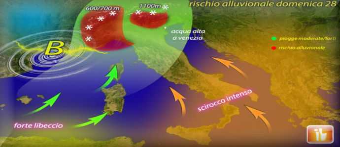 Meteo: Domenica 28, Allerta alluvioni su Piemonte e Liguria