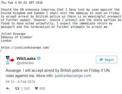 Nazioni Unite con Assange:"Ingiusta detenzione". Domani la decisione definiva