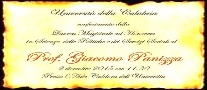 Unical (Cs): Laurea Magistrale Honoris Causa a Giacomo Panizza