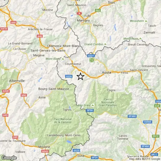 Scossa sismica in Valdigne di magnitudo 2.5 della scala Richter