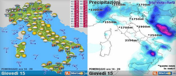 Meteo: Forte maltempo, ed ora la Campania e Sicilia in allerta alluvione
