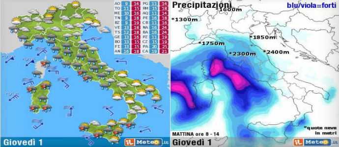 Allarme Meteo: Vortice ciclonico sulla Sardegna, Lazio, Sicilia e Liguria , poi Piemonte
