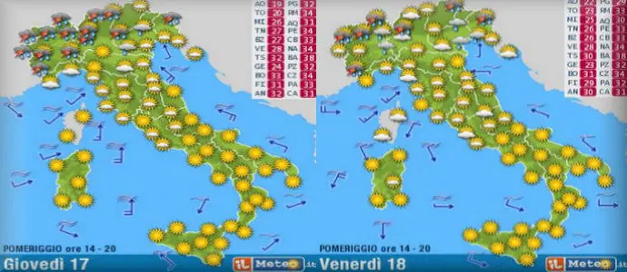 Meteo: Caldo africano al Centro.Sud fino 37/38°. Al Nord peggiora fortemente su Alpi, Prealpi