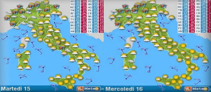 Meteo: Temporali su Triveneto, Alpi, Lombardia, Lazio, Toscana. Caldo al Sud record tra 33 e 36°