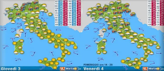 Meteo: Caldo intenso fino a 37 al Sud. Allerta nubifragi al Centro-Nord da Venerdì specie a Milano