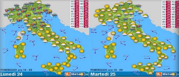 Meteo:  Forti temporali o nubifragi al Nord e Toscana Poi l'anticiclone Augusto, super-caldo