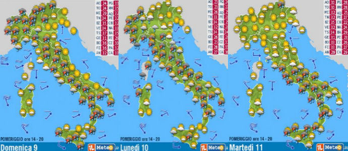 Allerta Meteo: Forti nubifragi su Piemonte, Lombardia, Piacentino, poi Centro-Sud allerta temporali