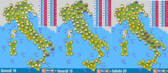 Meteo: Estate in crisi.Temporali su Puglia, interno Calabria e Sicilia. Venerdì peggiora al Nordest