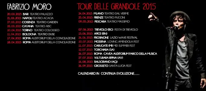 Il Tour delle Girandole 2015 di Fabrizio Moro riparte il 7 giugno da Treviolo