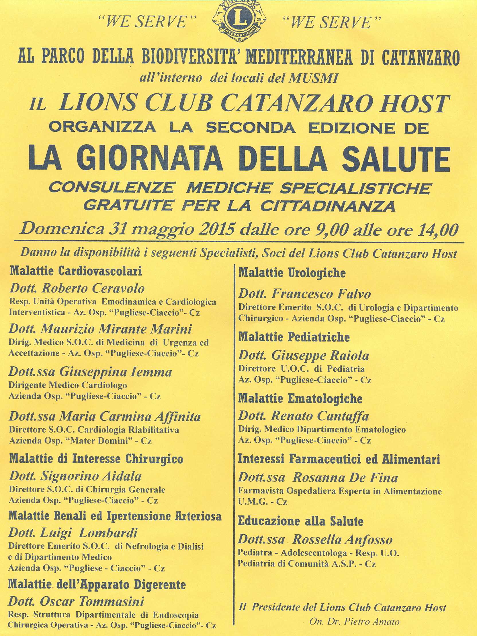 Giornata della Salute, l'impegno del Lions Club "Catanzaro Host" per i cittadini