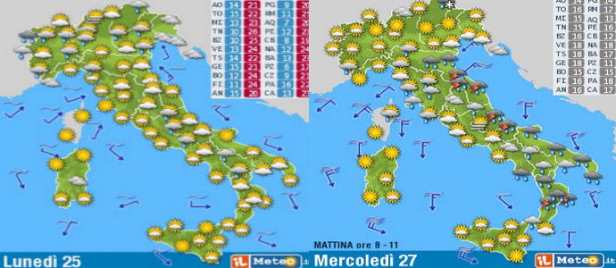 Meteo: Oggi prima sole poi temporali sui monti e al Nord. Martedi e mercoledi nuova perturbazione