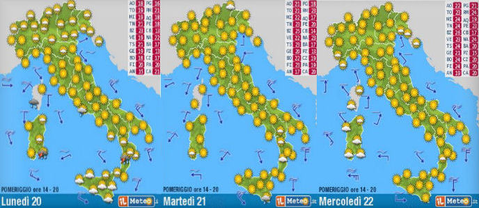 Meteo: Tutta la settimana sole, più caldo fino a 25°C. Piogge da Domenica