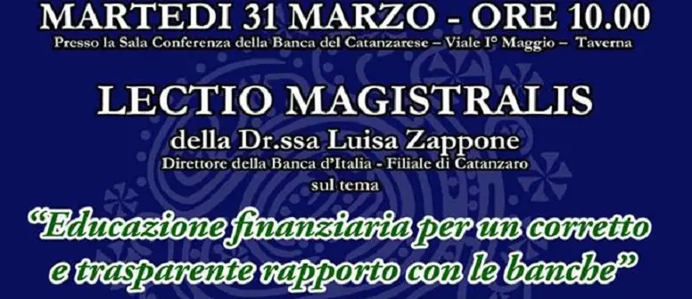 Taverna (CZ), Lectio Magistralis della Dott.ssa Luisa Zappone sull'educazione finanziaria