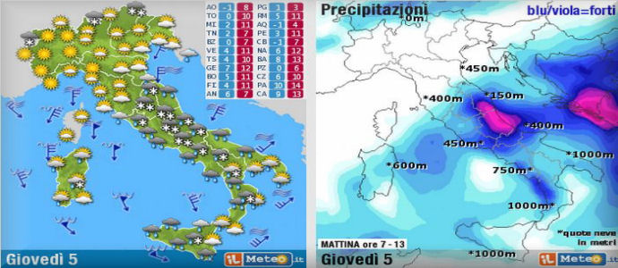 Allerta Meteo: Venti fortissimi, freddo dal Polo Nord e neve fino a 200-400m
