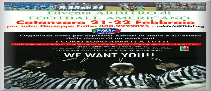 FIDAF: Catanzaro ospita il primo corso per arbitri di Football Americano