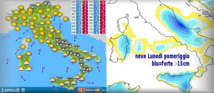 Allerta Meteo: Neve sulle coste di Marche, Abruzzo, Molise, Puglia. Poi forte tra Calabria e Sicilia