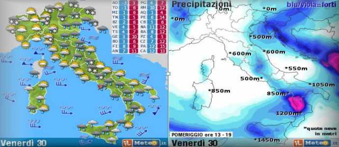 Allerta Meteo: Intensa perturbazione con venti tempestosi basso Tirreno e Ionio. neve al Centro Nord