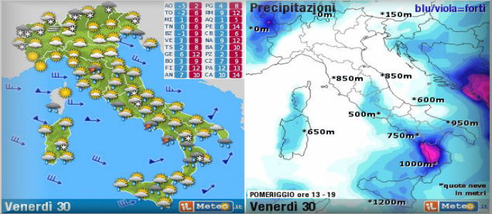 Meteo: Allerta meteo Centro sud. Shock invernale e neve Centro Nord