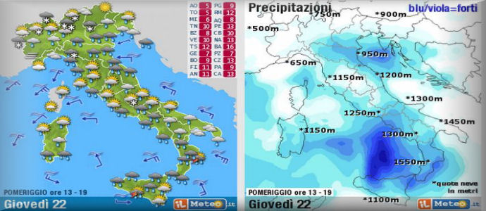 Meteo:Allerta meteo al sud, gelate intense al Centro Nord, fino a -5 al Nord