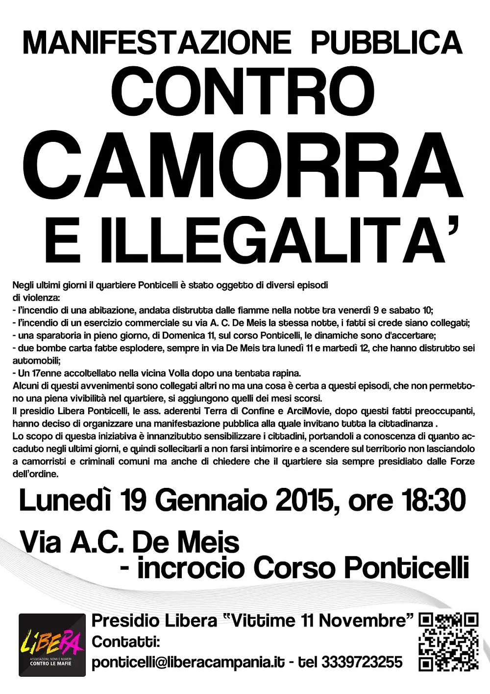 Ponticelli in piazza contro la camorra: manifestazione pubblica dopo gli ultimi atti di violenza
