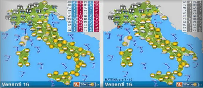 Meteo: Tanta neve sulle Alpi piogge da venerdì. Maltempo da lunedì con neve al Nord, bello al Sud