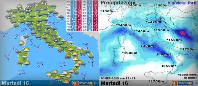 Meteo: Nubifragi su coste di Lazio e Campania Neve a 1500 m