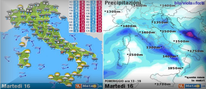 Meteo: Nubifragi su coste di Lazio e Campania Neve a 1500 m