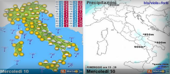 Meteo: E' arrivato l'Inverno sulla nostra Penisola, neve a bassa quota