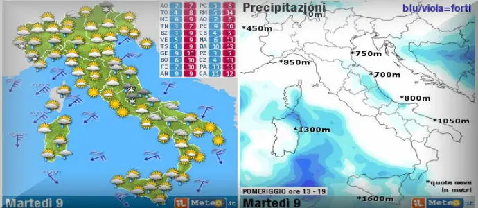 Meteo: Stanotte impulso freddo da Nord! neve a bassa quota