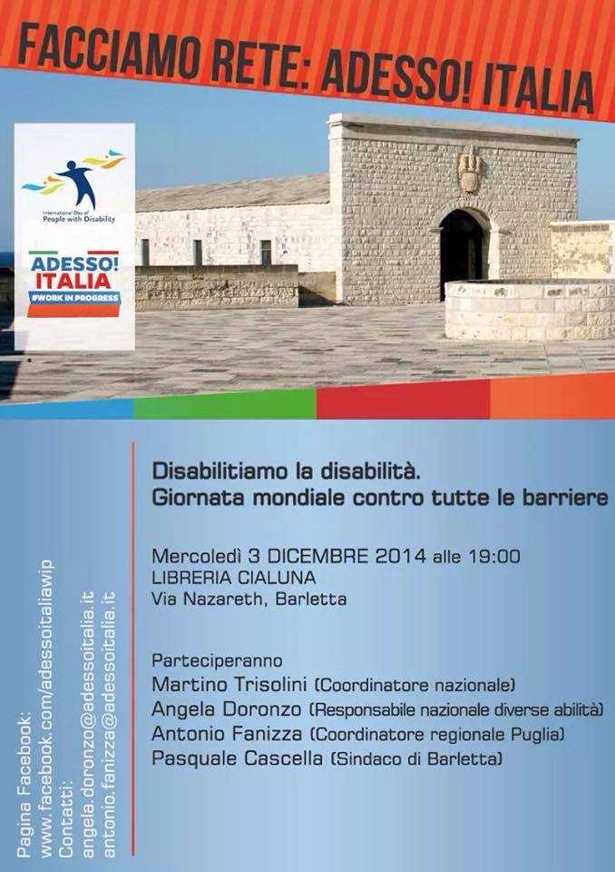 "Disabilita le disabilità", evento a Barletta per la giornata internazionale persone con disabilità