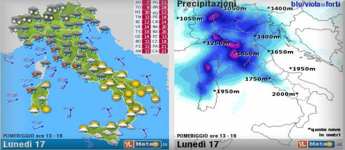 Meteo: Nuova intensa perturbazione, allarme alluvioni al Centro Nord