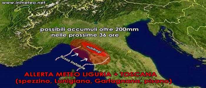 Massa Carrara: stato massimo di allerta meteo dalla mezzanotte fino alle ore 12 di domani