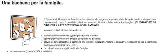 Il comune di Gressan attiva una bacheca per lo scambio solidale