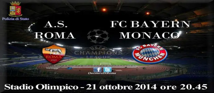 Roma. Incontro di Champions League AS Roma Bayern Monaco. Attesi Circa 5000 i tifosi ospiti