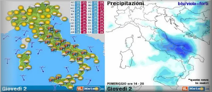 Meteo: Piogge al Nord e Toscana. Venerdì temporali al Sud