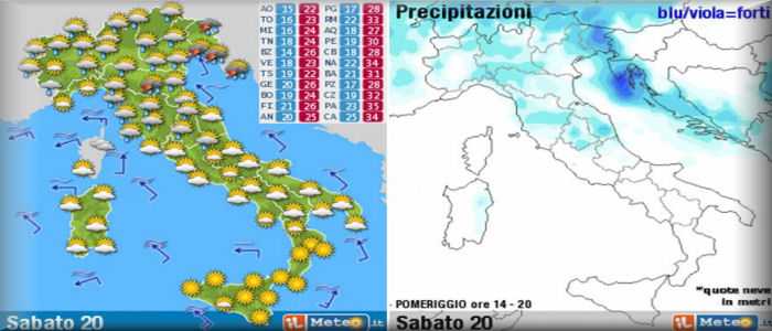 Meteo: Piogge su Toscana e Nordest - Domenica sole, 35°C in Sardegna e Sicilia