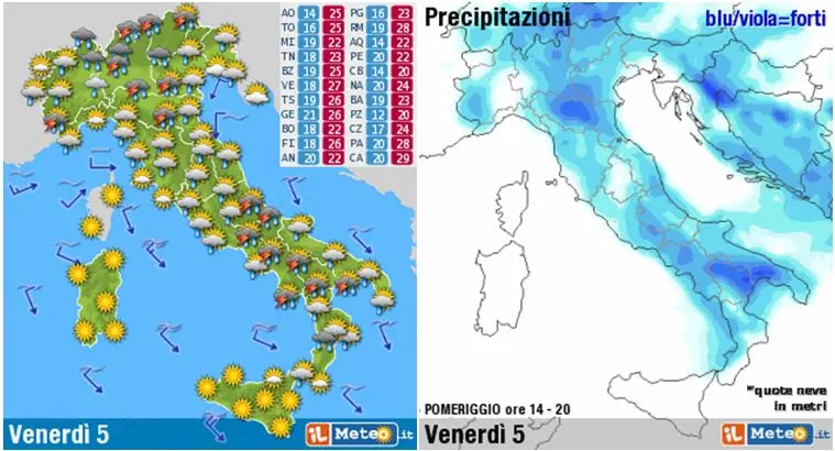 Meteo: Piogge e fresco con il ciclone Elettra
