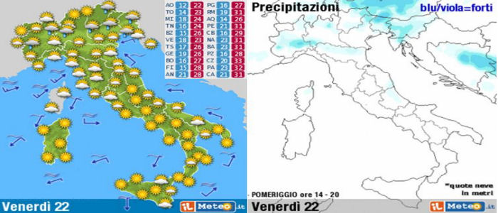 Meteo: Sabato allarme con grandine al CentroNord, poi tanto Sole