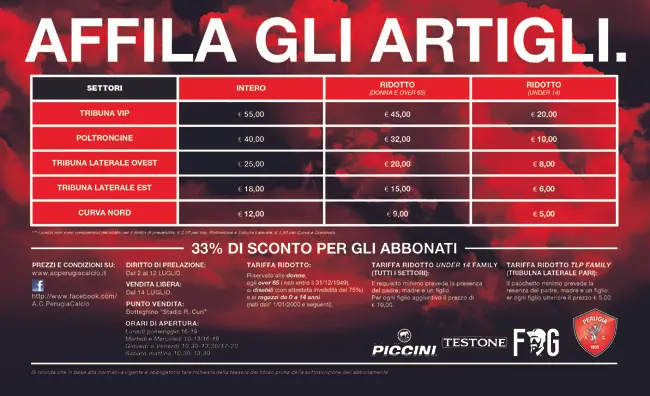 "Affila gli artigli", campagna abbonamenti Perugia Calcio 2014-2015