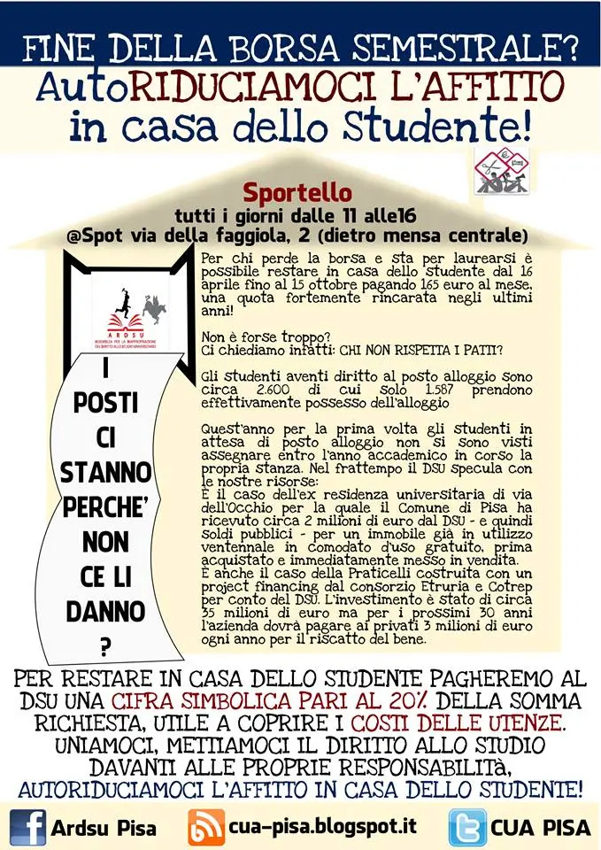 Pisa: avviata campagna di autoriduzione dell'affitto in casa dello studente