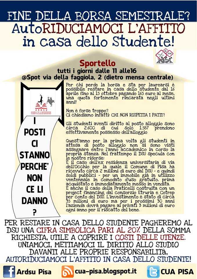 Pisa: avviata campagna di autoriduzione dell'affitto in casa dello studente