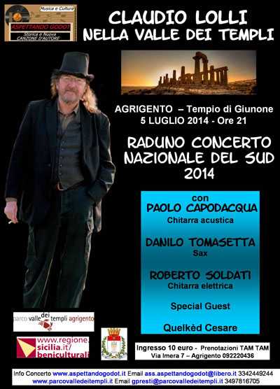 Claudio Lolli in Concerto Nazionale Sud 201 Agrigento 5 Luglio 2014