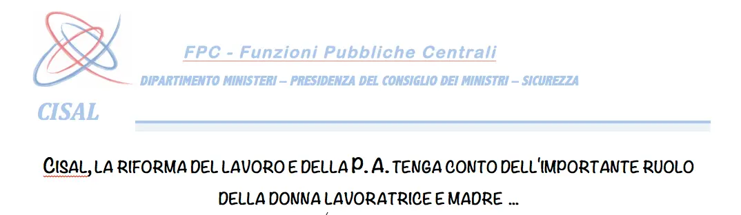 Cisal, la riforma del lavoro e della P. A. tenga conto dell'importante ruolo della donna lavoratrice