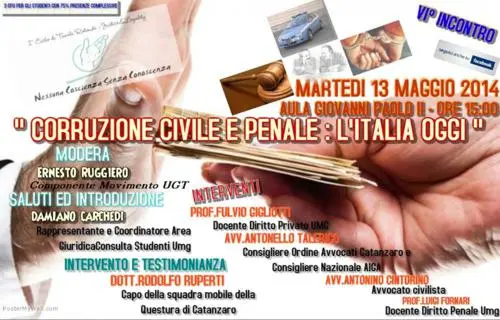 "La corruzione civile e penale: l'Italia oggi": Martedì se ne discute all'Umg